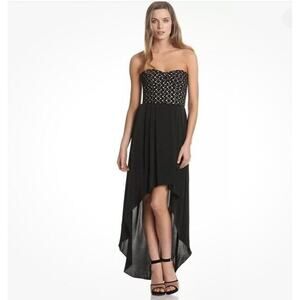 BCBGMAXAZRIA Black Cream TESS High-Low Hem Eyelet Bustier Corset Dress Women's 4